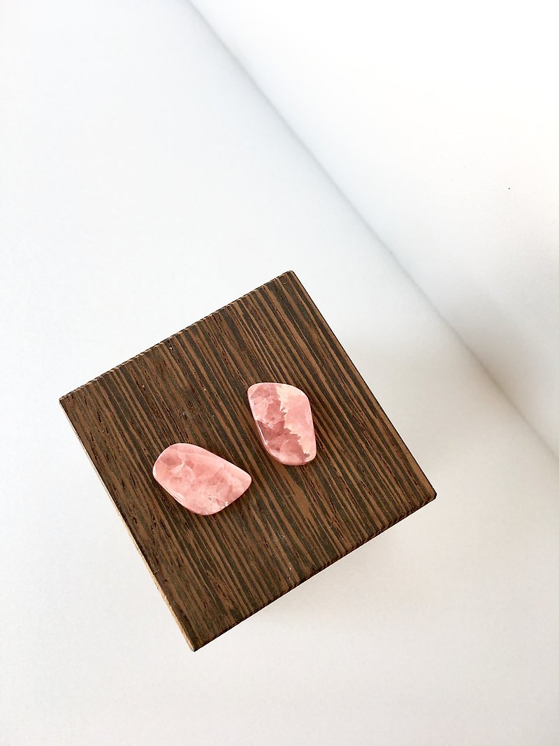 Rhodochrosite Hook-earring / Clip-earring - Earrings & Clip-ons - Stone Pink