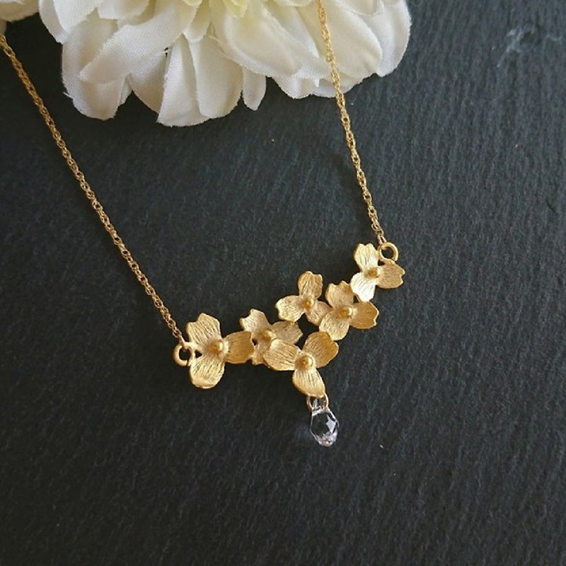 14kgf, matt gold flower necklace - Necklaces - Other Metals Gold