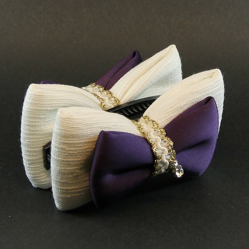 [Christmas gift box] exquisite banana clip with rhinestones - Hair Accessories - Silk Purple
