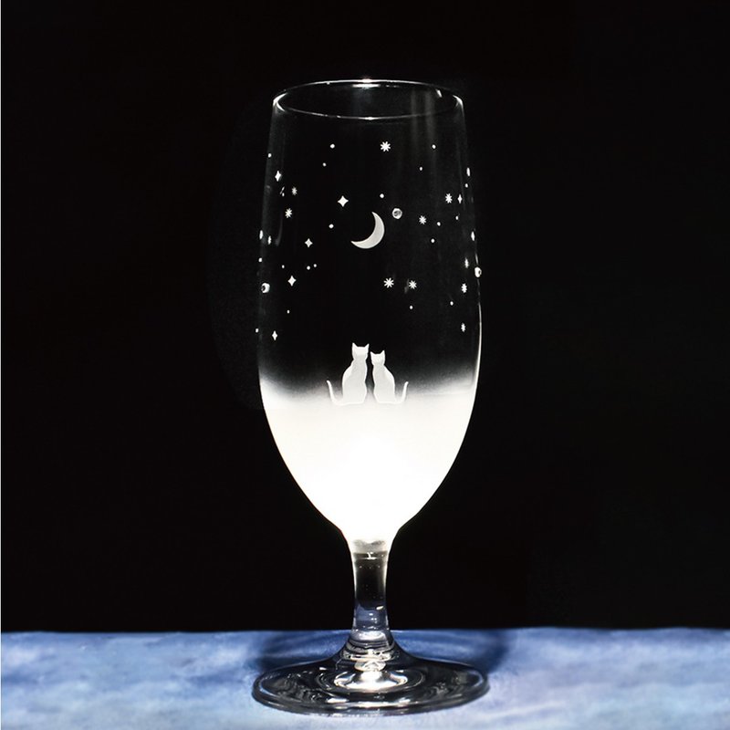 アトリエキース 一緒にみる三日月の夜空  【ピルスナー】   猫モチーフのグラスシリーズ 360ml - 玻璃杯 - 玻璃 透明