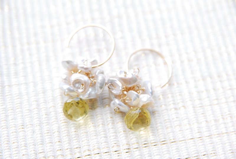Lemon Quartz Spring Flower Earrings 14kgf - Earrings & Clip-ons - Gemstone Yellow