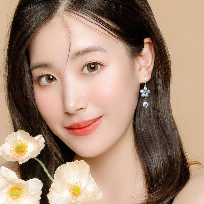 奧地利水晶小花耳環 - 粉/藍 - 耳環/耳夾/耳骨夾 - 水晶 粉紅色