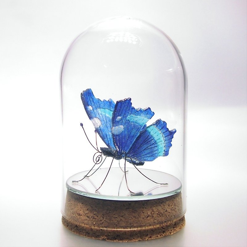 ガラスの蝶 ルリタテハ in ドーム - 置物 - ガラス ブルー