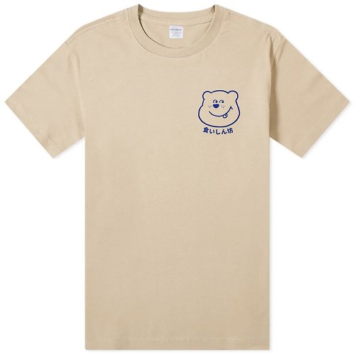 hipster 左胸 貪吃熊 短袖T恤 卡其色 日文文青禮物幽默