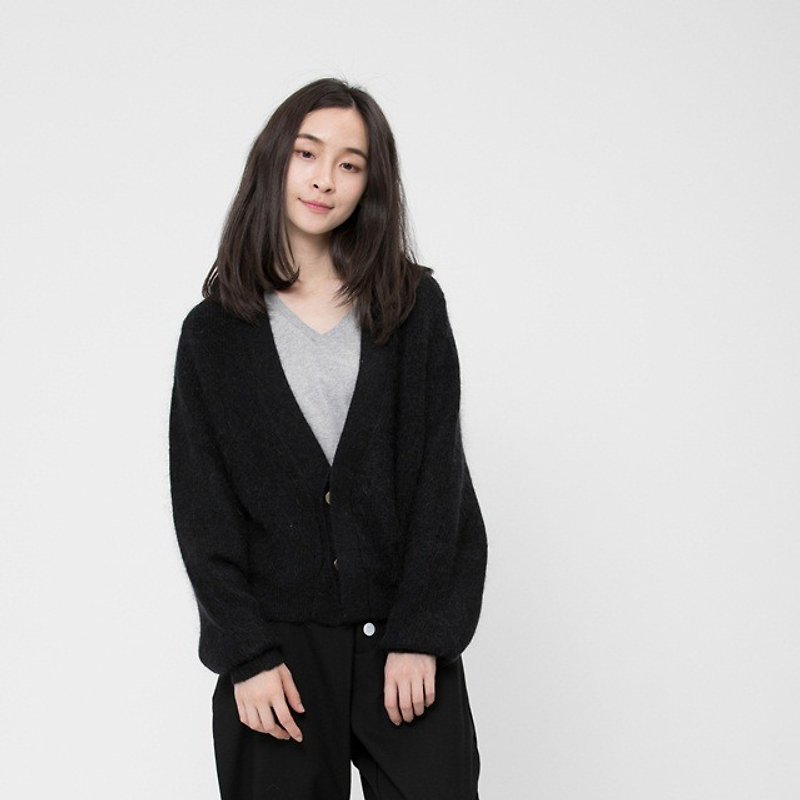 Angel V neck sweater coat / Black - ニット・セーター - ポリエステル ブラック