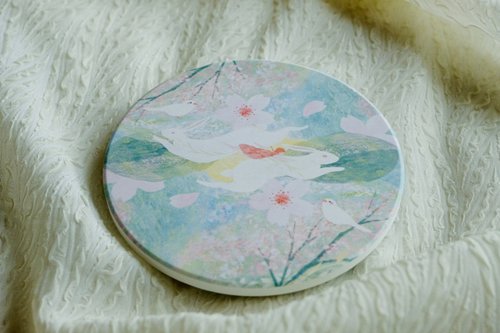 manting illustration 陶瓷杯墊 - 兔子與初綻的櫻花