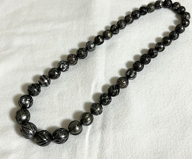 黒蝶真珠 ネックレス カービング加工 13.5-9.5ミリ レア 美品