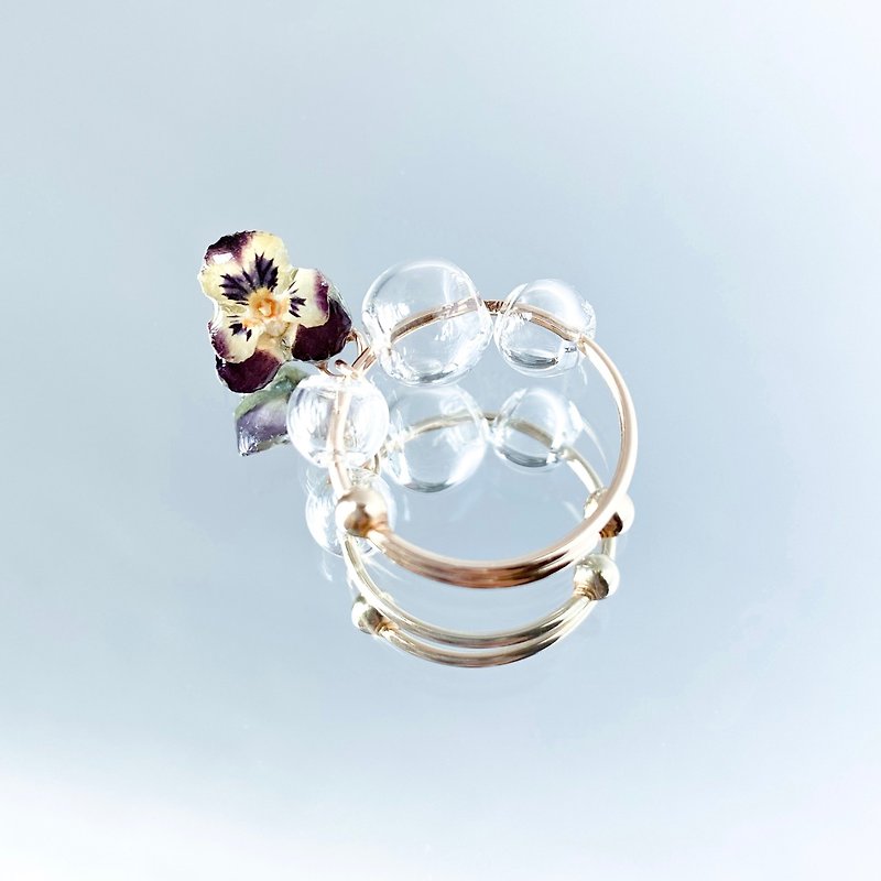Real Flower│Mini Butterfly Flower Glass Ring│14kgf【Escape from urban】 - General Rings - Plants & Flowers Purple