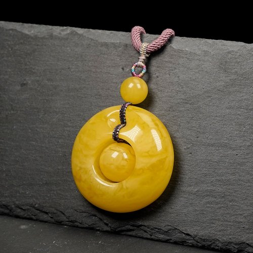 琥珀トップ Zhengjia Jewelry]蝋琥珀トップ プラチナ フルハニー ジッパー