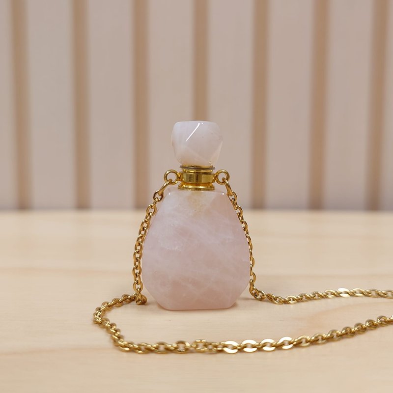 Crystal pendant - Rose Quartz perfume bottle/essential oil bottle - Necklaces - Crystal Pink