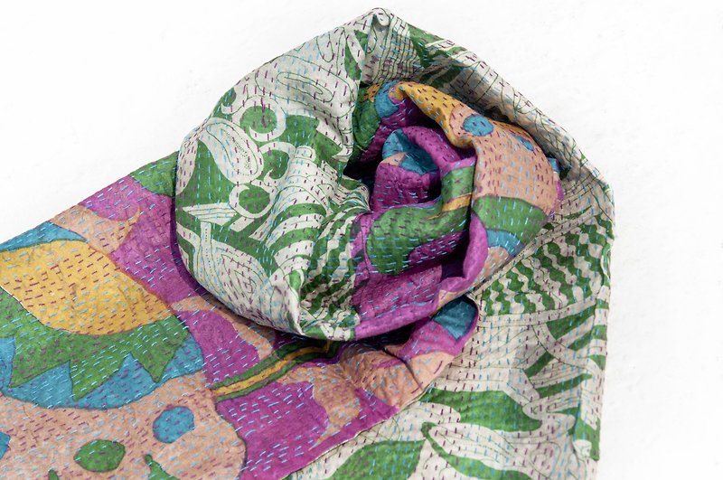 Hand-stitched Sari Fabric Scarf/Silk Embroidered Scarf/Indian Silk Embroidered Scarf-South American Geometric Style - ผ้าพันคอถัก - ผ้าไหม หลากหลายสี