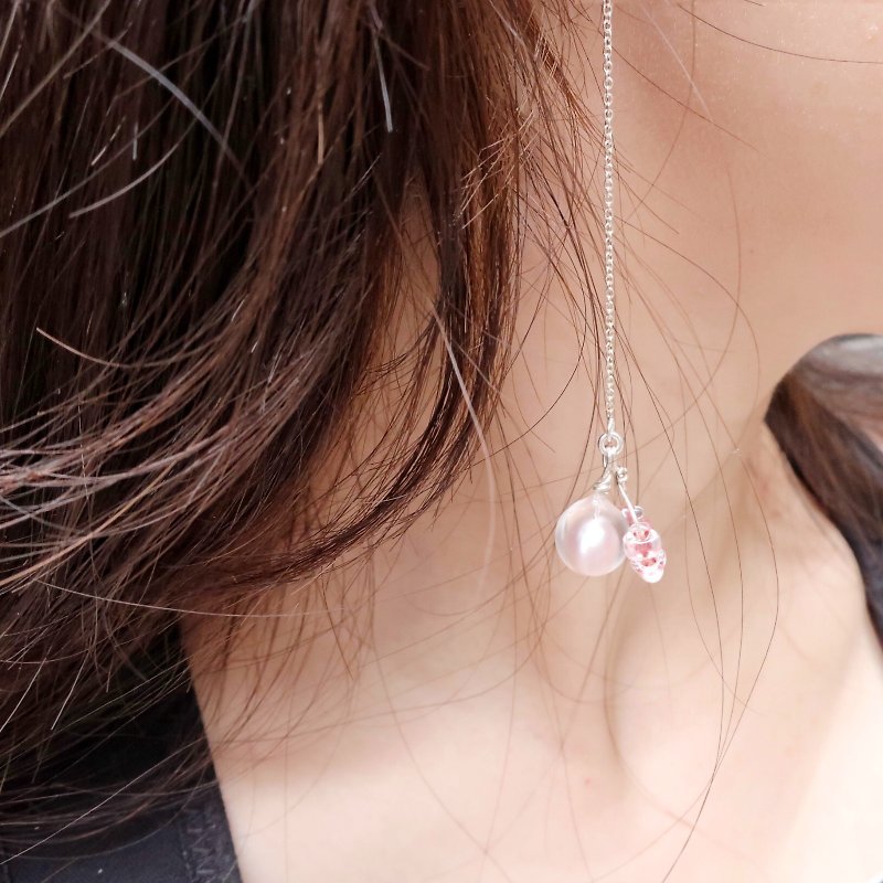 冰結珍珠。不對稱垂墜設計 - 925純銀耳飾 - 耳環/耳夾 - 其他金屬 粉紅色