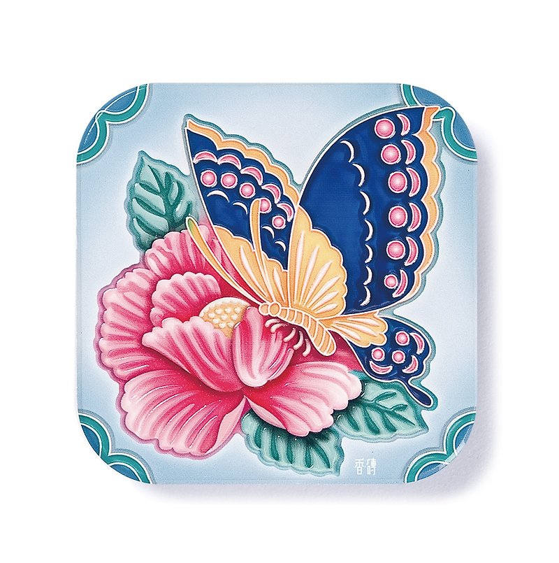 台湾タイル風 吸水コースター│幸福の蝶 - 花瓶・植木鉢 - 陶器 