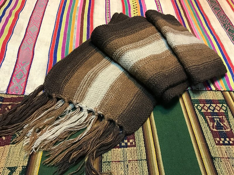 Peru knitted dual-purpose towel wool hat-coffee - Scarves - Wool Brown