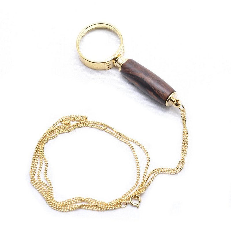 【Made to order】 Wooden Mini Magnifying Glass with 10k Gold Chain  (Cocobolo, 10k Gold plating + full 10k Gold Chain) MGN-10G-CO) - Necklaces - Wood Brown