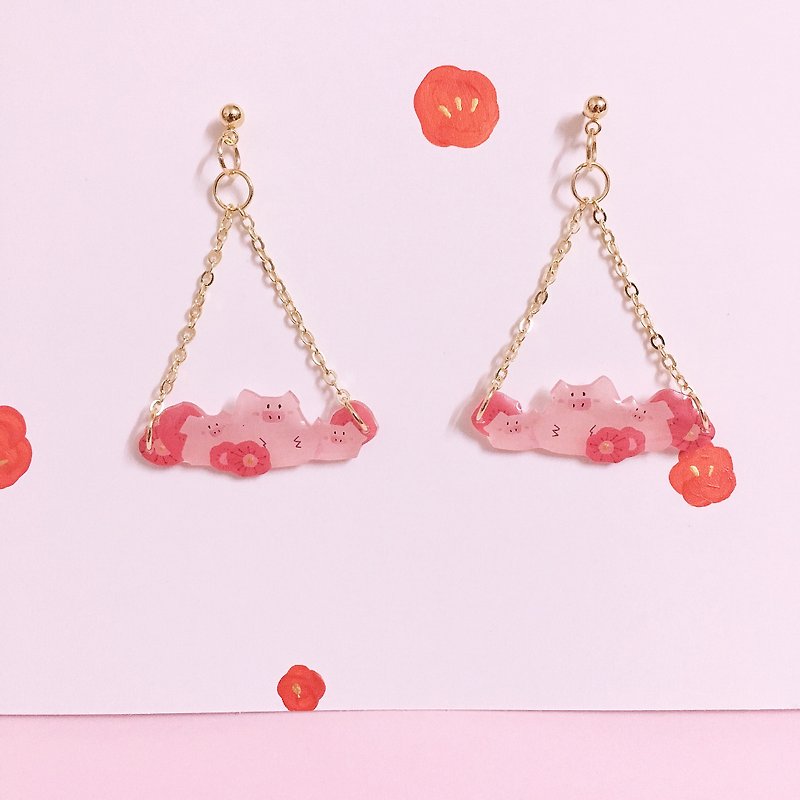 Happy New Year Pig New Year Jewelry Earrings - Earrings & Clip-ons - Resin Red