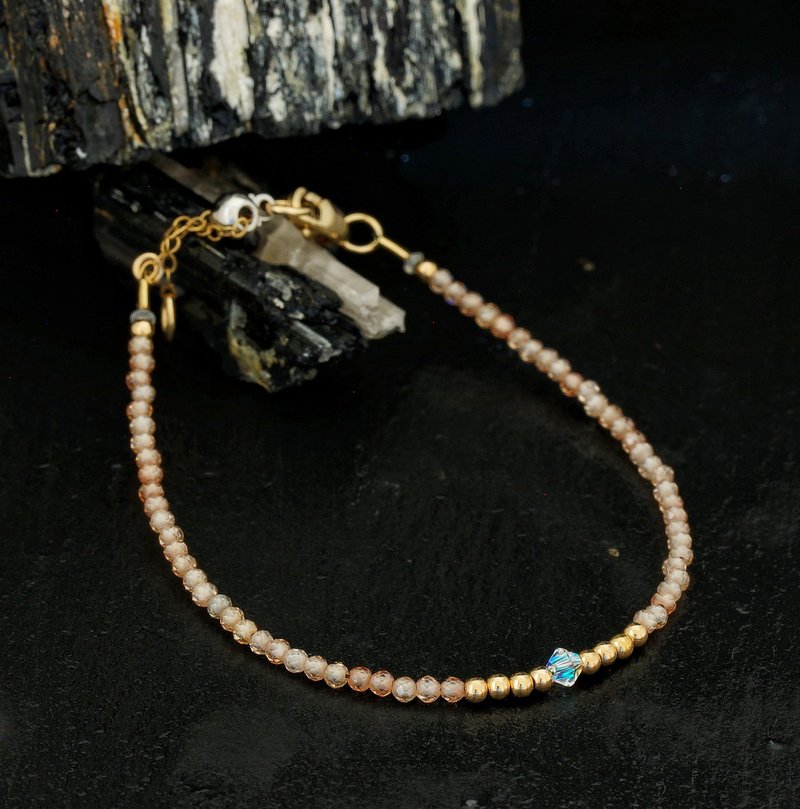曰本 Cenfill 鋼絲 香檳鋯石 14K包金 GF Swarovski 水晶手鍊 - 手鍊/手環 - 寶石 