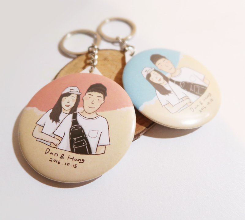 Customized portrait mirror key ring --- color style (gift paper packaging) - Customized Portraits - Plastic Multicolor