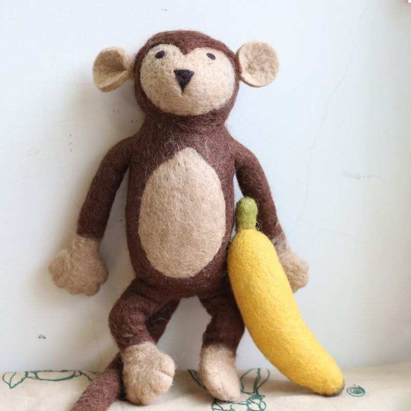 Wool out of Sheep Mountain Wool Felt Doll Monkey - ตุ๊กตา - ขนแกะ สีนำ้ตาล