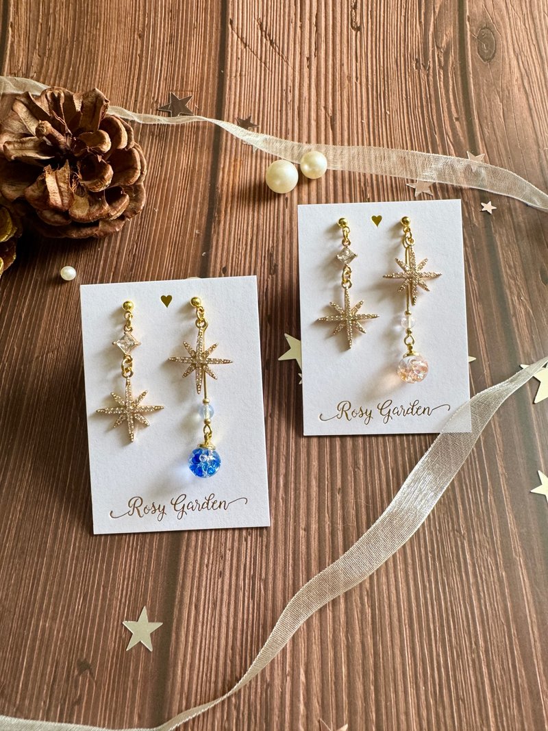 優雅節日耳環 八芒星款 - 無耳洞友善 閃耀八芒星・氣質穿搭 - 耳環/耳夾/耳骨夾 - 玻璃 金色