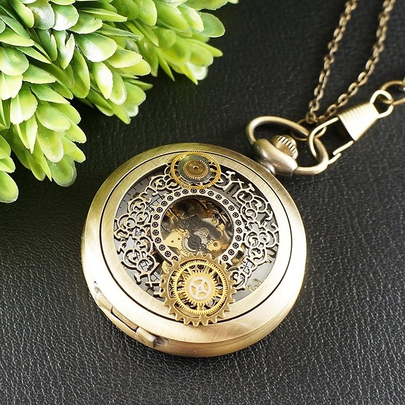 Mechanical Pocket Watch Pendant Steampunk Necklace Watch Gears Jewelry Accessory - นาฬิกาผู้ชาย - โลหะ สีทอง