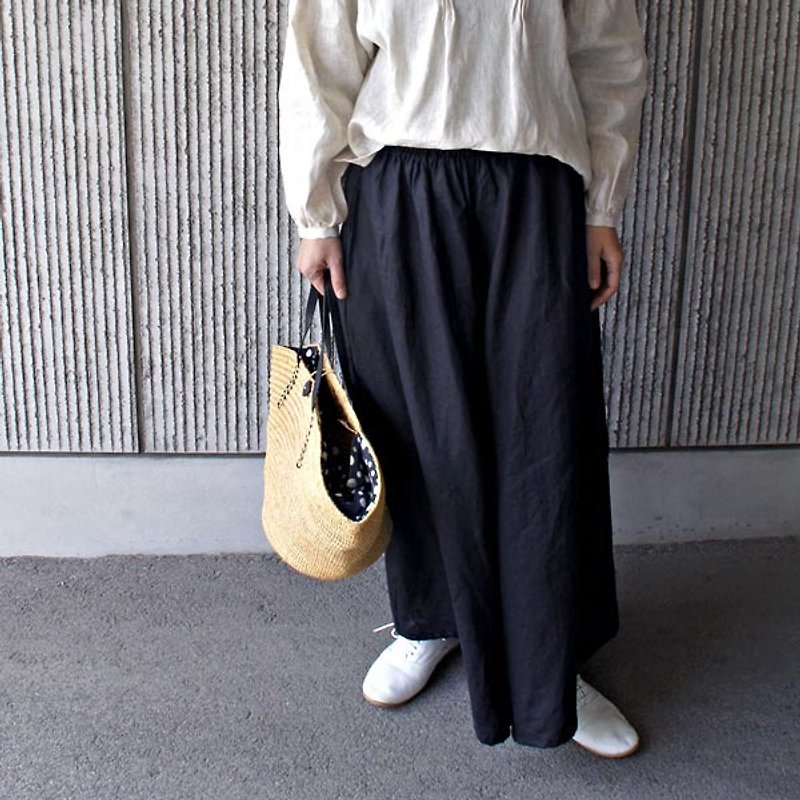Linen 100% maxi-length Gaucho pants * [armoire *] linen 100% maxi car orcho (Gaucho pants) * black - กางเกงขายาว - ผ้าฝ้าย/ผ้าลินิน สีดำ