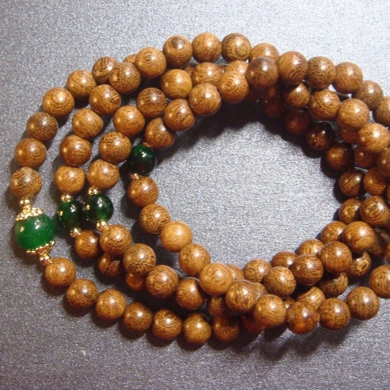 ITS-BJ621【Design style・Peaceful and comfortable】Golden wire wood 108 beads elastic bracelet - Bracelets - Wood Brown