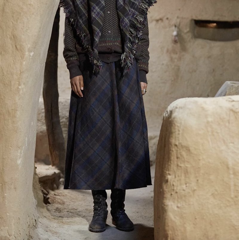 復古文青 綿羊毛提花半裙 - 裙子/長裙 - 其他材質 多色