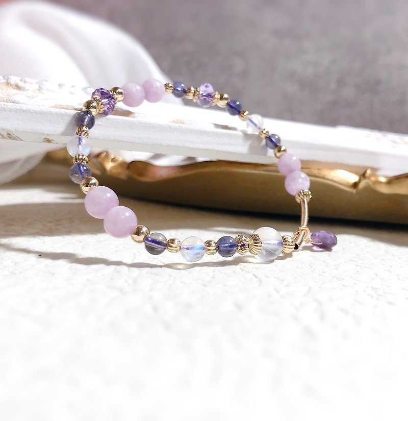 紫鋰輝、菫青石、月光石、紫水晶 天然石手鍊 - 手鍊/手環 - 半寶石 