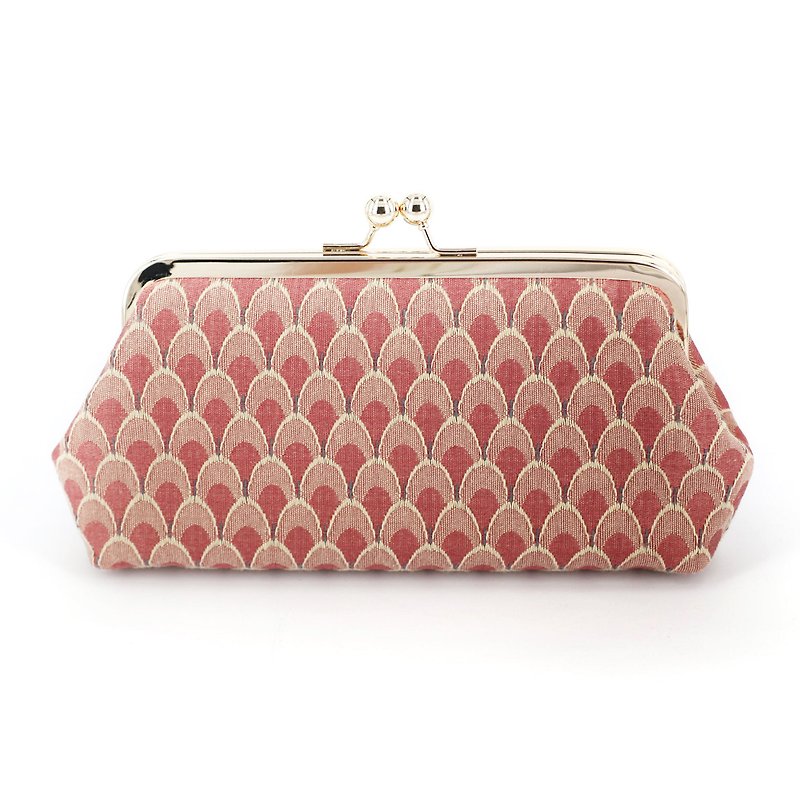 Handmade Brocade Clutch Bag in Dusty Pink Seigaiha Pattern - Clutch Bags - Other Materials Pink