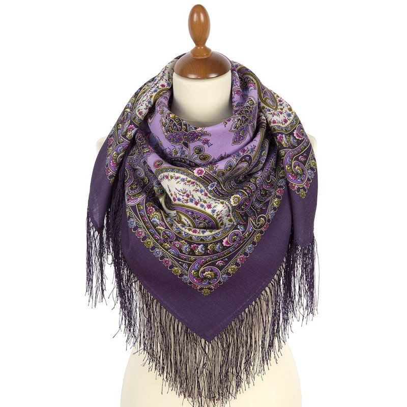 Authentic Pavlovo Posad Russian Shawl Scarf Soft 100% Wool 89x89 cm 2046-15 - Scarves - Wool Purple