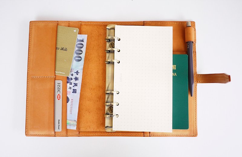 Pre-order丨A6 loose-leaf leather notebook丨Italian vegetable tanned cowhide丨Customized embossing丨 - Notebooks & Journals - Genuine Leather Orange