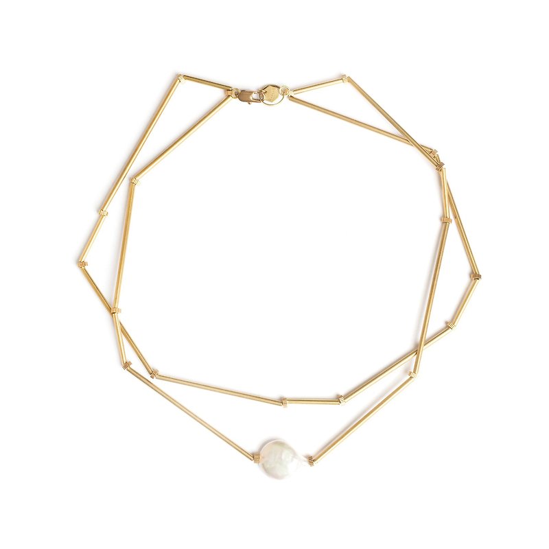 | LANDSCAPE | Pearl polygon necklace - Necklaces - Gemstone White