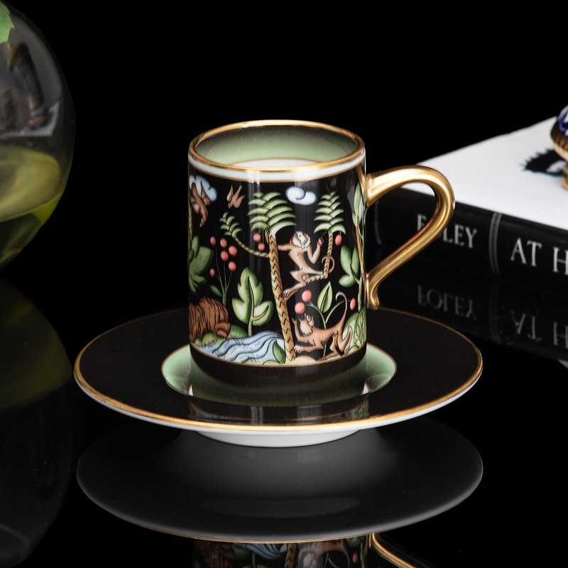 Minton 2007 Forest World European bone china Italian espresso cup and tray set made in the UK - แก้วมัค/แก้วกาแฟ - เครื่องลายคราม 