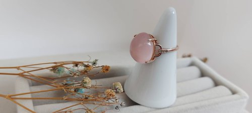 天然ローズクォーツリング-S925シルバー - ショップ Baomijewerly リング・指輪 - Pinkoi