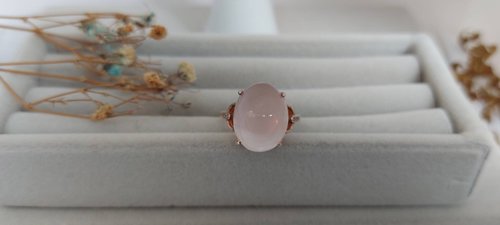 天然ローズクォーツリング-S925シルバー - ショップ Baomijewerly リング・指輪 - Pinkoi