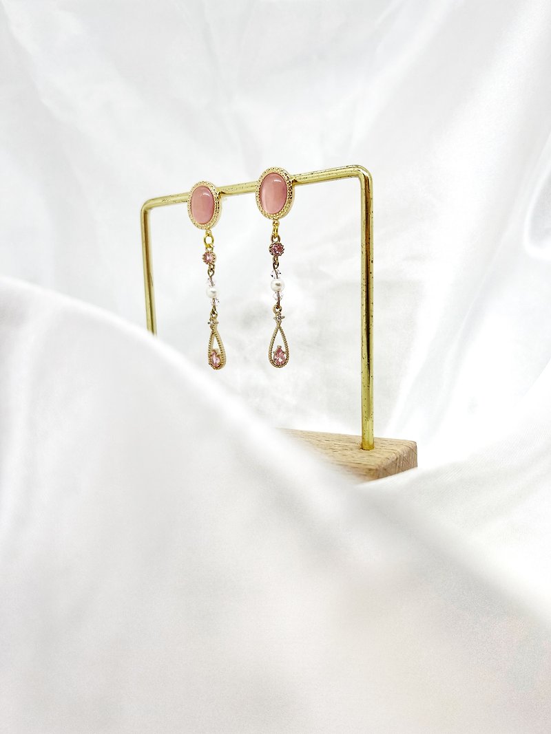 |Elegant temperament| Simple temperament • Cat's Stone and Stone small drop earrings • 925 ear pins - Earrings & Clip-ons - Other Metals Pink
