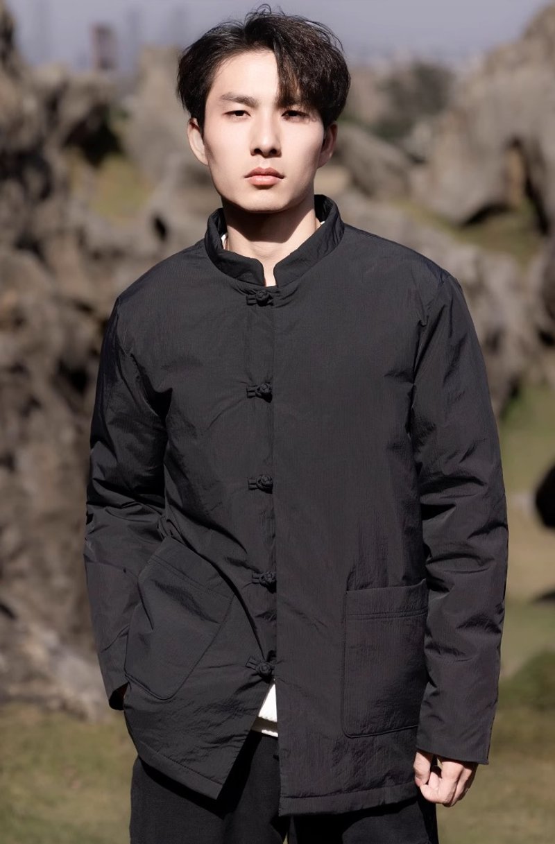 中式復古 極簡盤扣寬鬆羽絨服上衣 - 男夾克/外套 - 其他材質 多色