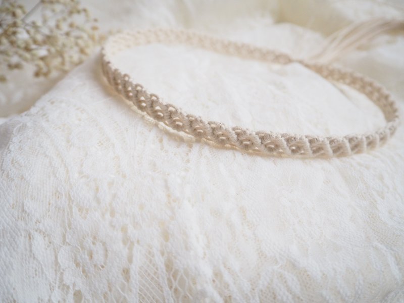 Macrame Bridal Headpiece / Bridal Headhand / Wedding Accessories / Diamond - ที่คาดผม - ผ้าฝ้าย/ผ้าลินิน ขาว