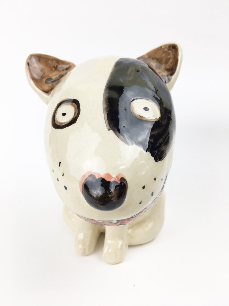 Nice Little Clay Stereo Handmade Ornament White Dog 112506 - Items for Display - Pottery White