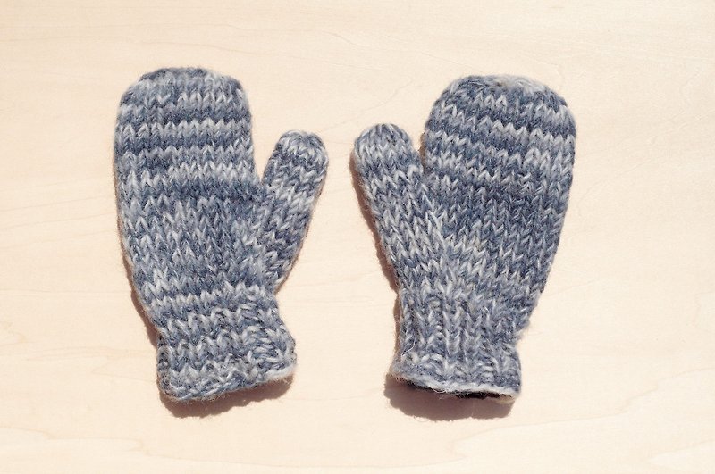 Christmas gifts handmade limited edition pure wool knitted warm gloves / gloves for children / child gloves / bristles gloves / knitted gloves / mittens - blue sky blending - Bibs - Paper Blue