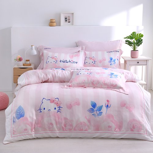家適居家寢飾生活館 Hello Kitty-萊賽爾天絲-床包被套組- 浪漫花園-正版授權-台灣製