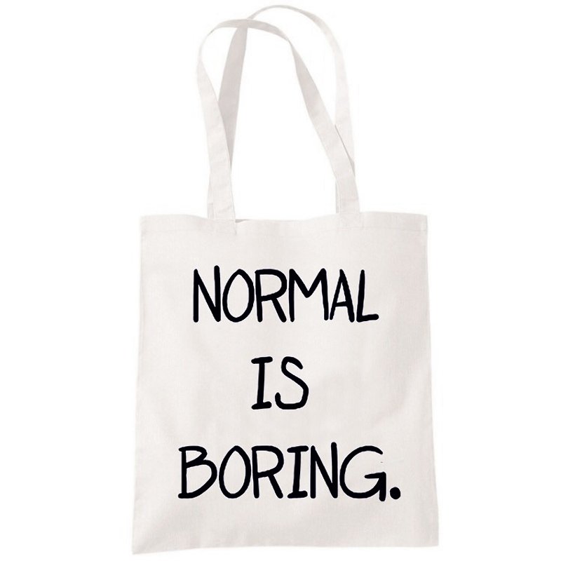 Normal is Boring文青帆布袋文藝環保購物袋單肩手提包袋-米白色 - 側背包/斜孭袋 - 其他材質 白色