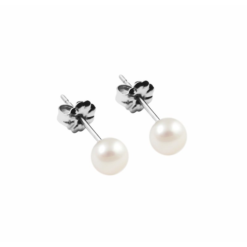 Titanium Earrings-White Pearl - ต่างหู - ไข่มุก ขาว