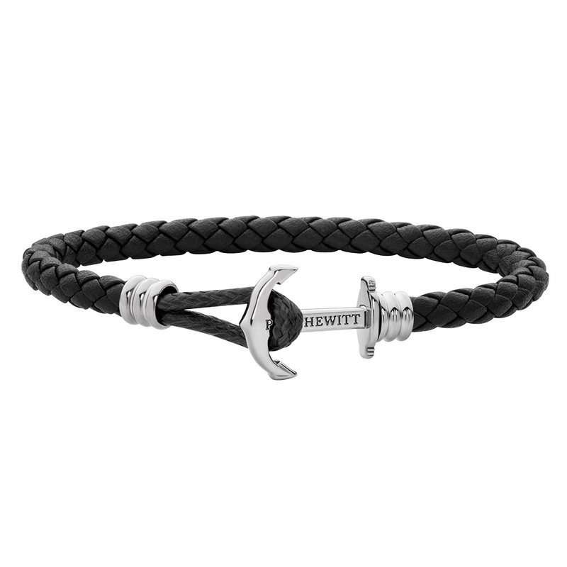 Paul Hewitt Anchor Bracelet PHREP LITE Sliver PH-PHL-L-S-B - สร้อยข้อมือ - หนังแท้ สีดำ