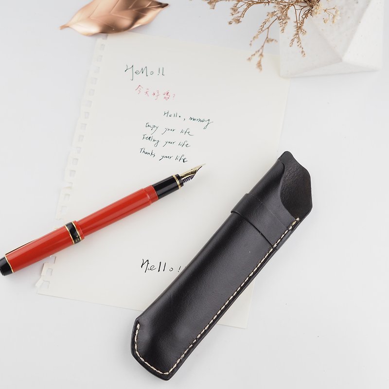 Leather pen case frank single pen case black - กล่องดินสอ/ถุงดินสอ - หนังแท้ สีดำ