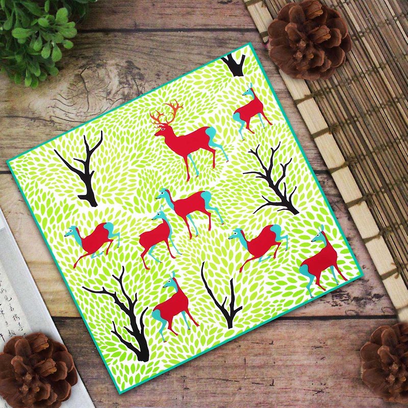 Handkerchief-Herd of Deer in a Maple Grove - Handkerchiefs & Pocket Squares - Cotton & Hemp Red
