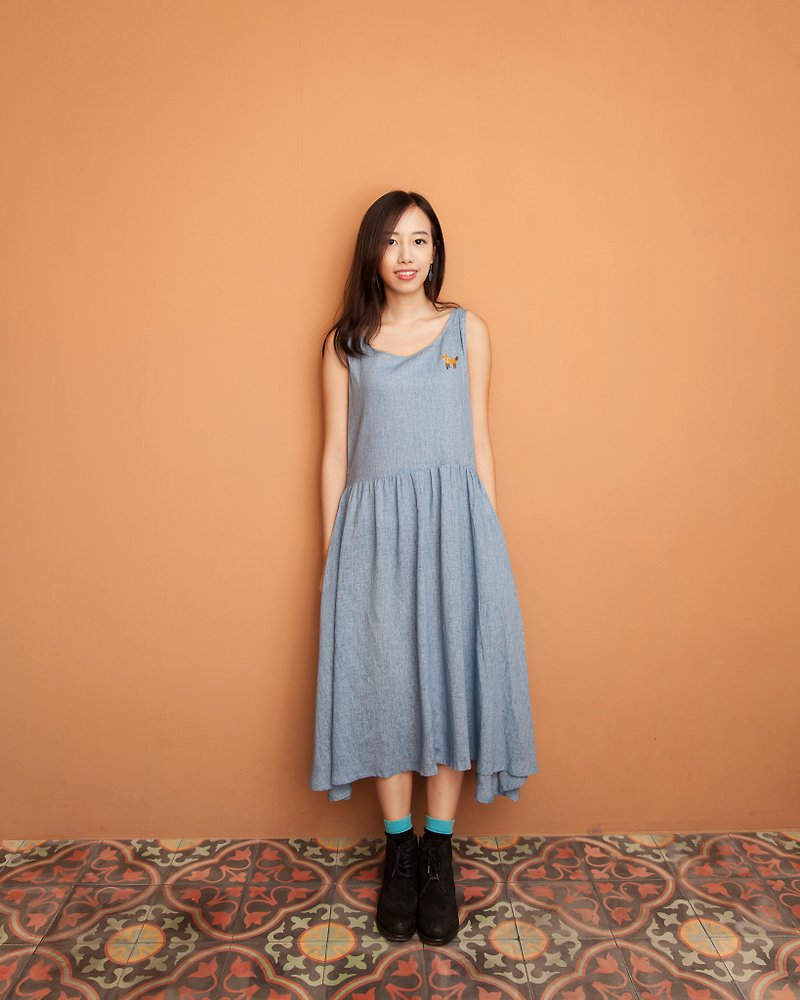 Blue long dress - fox wool felt - One Piece Dresses - Paper 