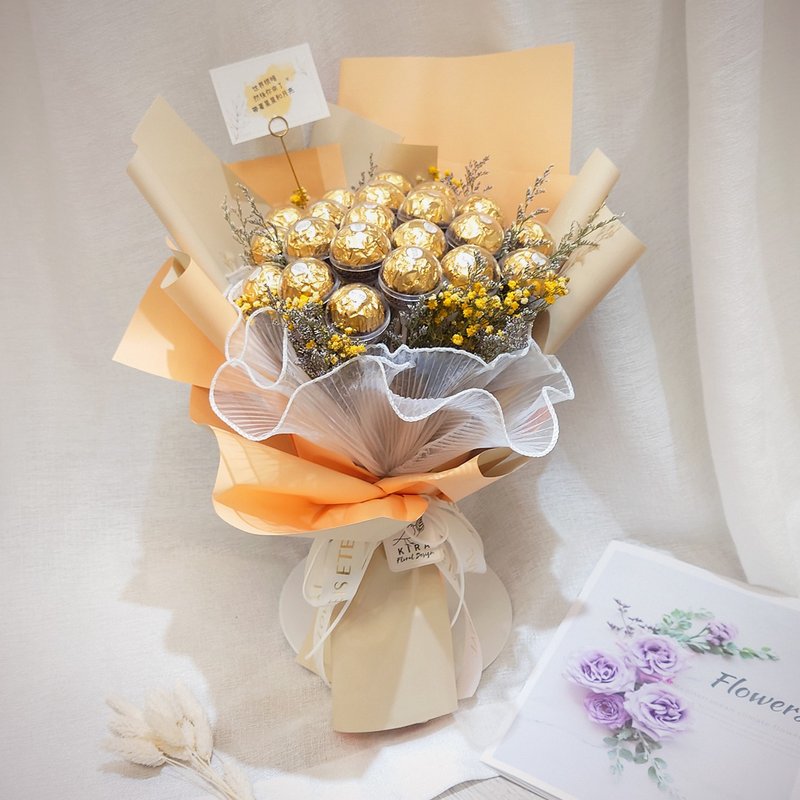Love of my life金莎花束 (21顆) 永生花 情人節花束 生日禮物 - 乾燥花/永生花 - 植物．花 橘色