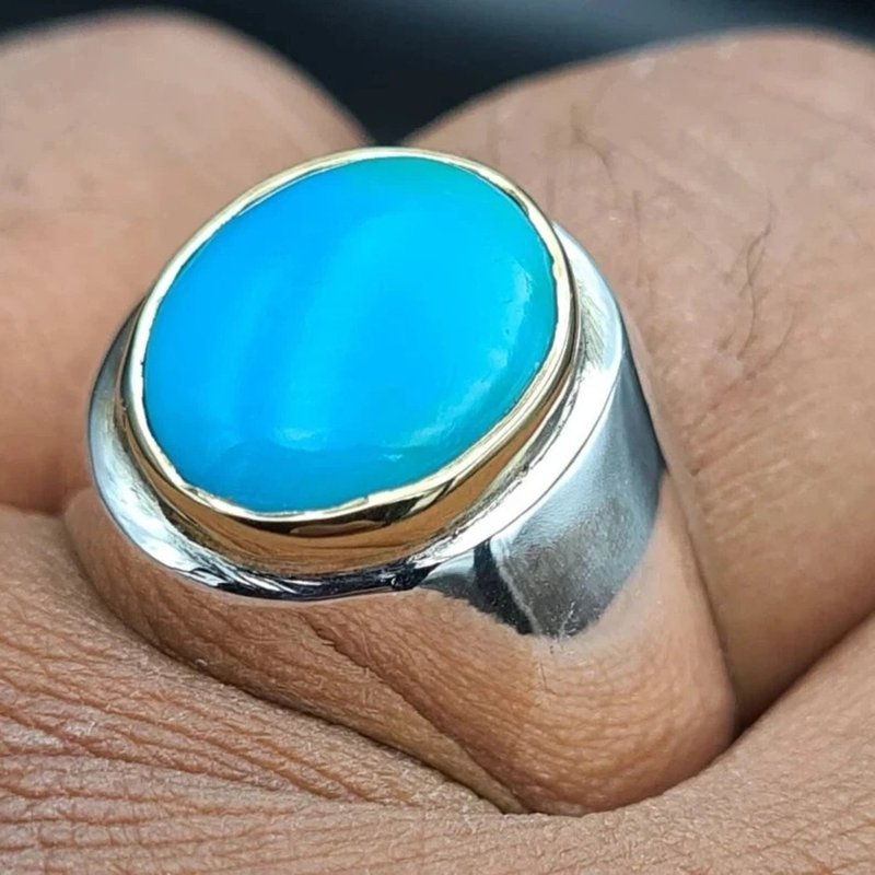 Beautiful Super Clean Blue Dark Feroza Ring Dark deep Beautiful Natural Color - 戒指 - 寶石 藍色